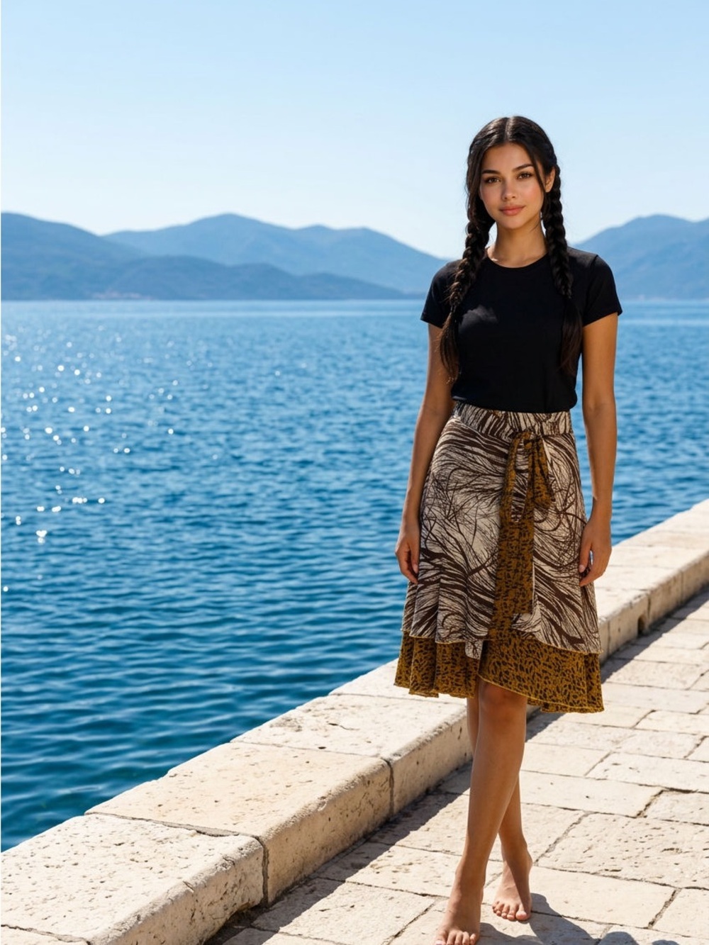 Women’s Layered Swim Coverup – Brown & Mustard